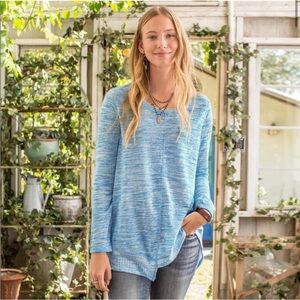 SUNDANCE x BLUE TASSEL XL CAPRI BLUE SPACE-DYE “BEAUTIFUL DREAMER” KNIT TOP